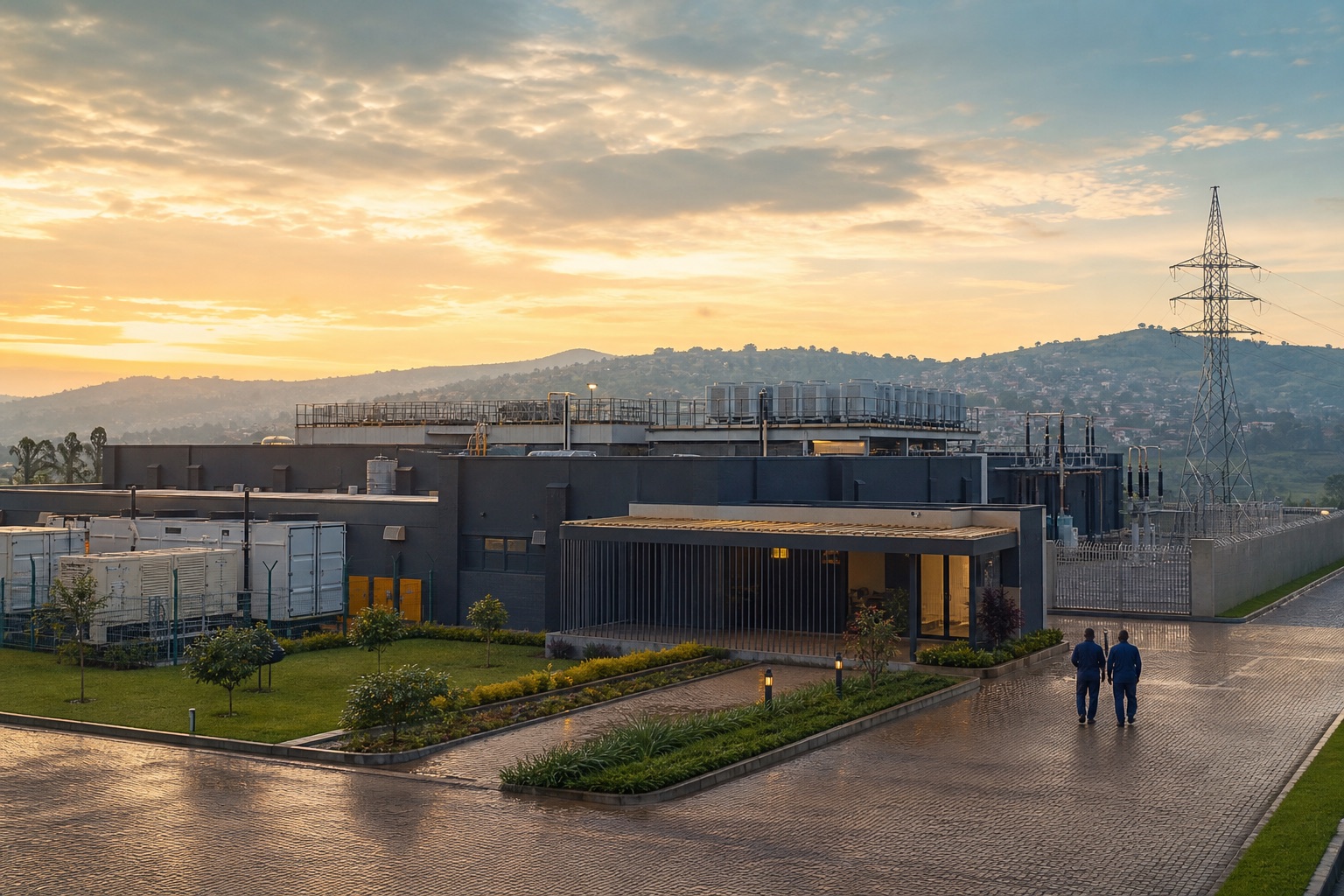A secure data center facility in the hills of Kigali at sunrise